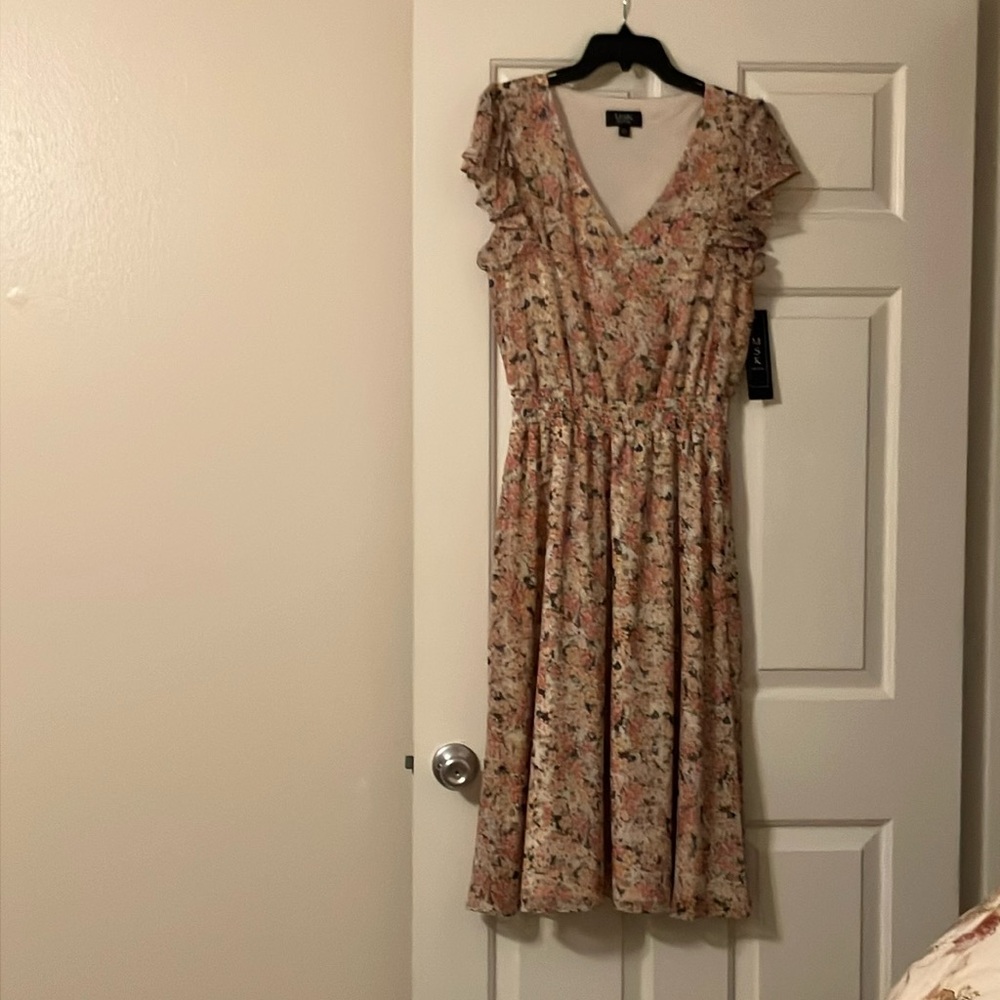MSK Tan and Brown Flutter Sleeve Midi Sundress